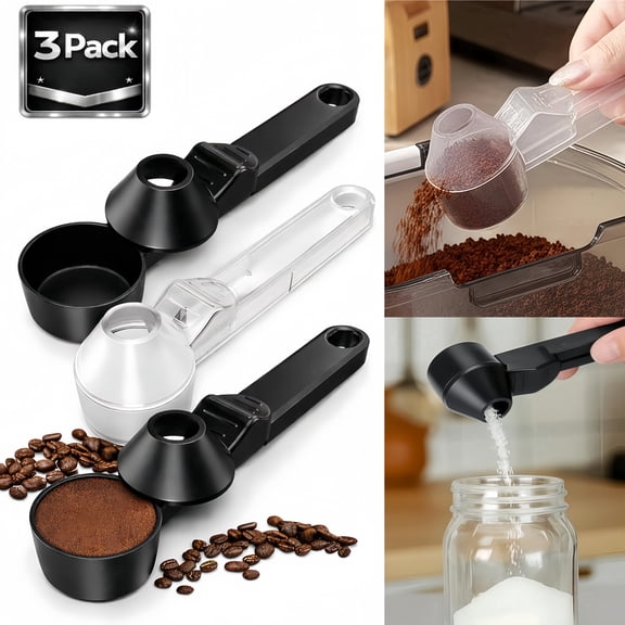 Funnel Scoop 3 Pack (2 Black, 1 White) for Reusable K Cup Refillable Coffee Pods, Scoop Funnel for Powder, Coffee Scoop for Ground Coffee, Measuring Spoon 2 Tablespoon Capacity