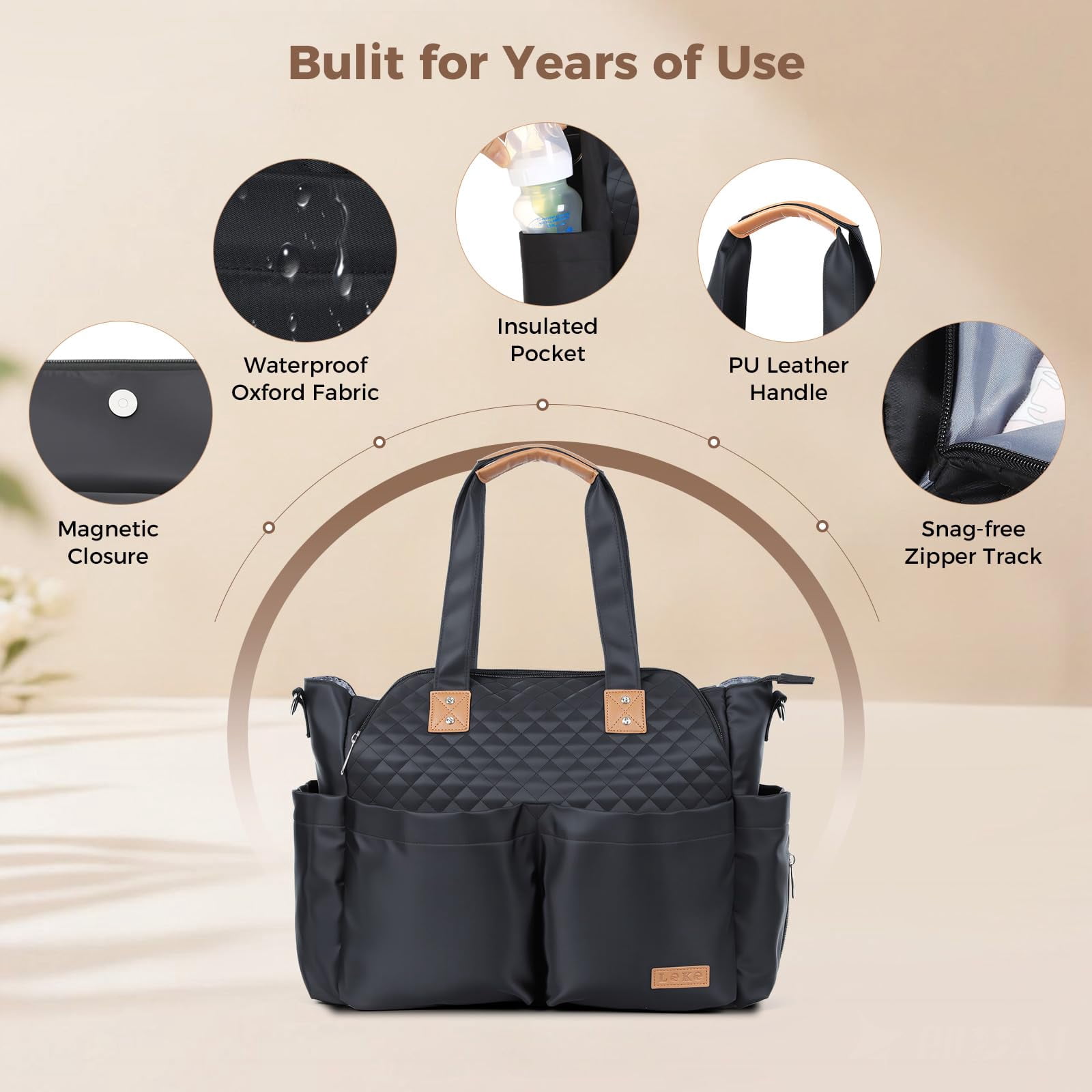 Diaper Bag Tote 17 Pockets Large Waterproof Travel Bag with Portable Changing Pad, Crossbody Mom Bag for Baby Shower Gift, Black