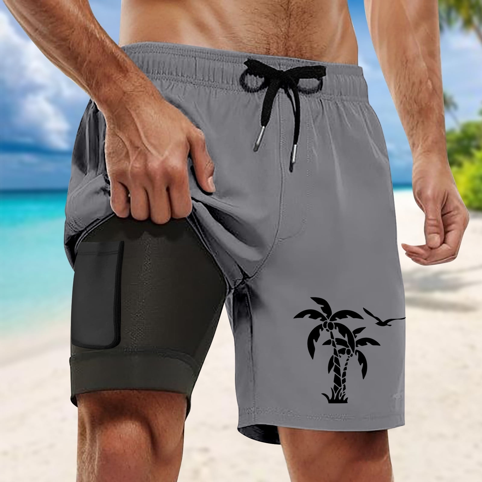 heyac Big and Tall Swim Trunks for Men 11 Inch High Elastic Waist Bathing Suit Swimsuit Quick Dry Compression Liner Comfy Beach Bathing Suit Beach Board Shorts