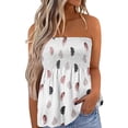thumbnail image 1 of Tops de tubo fruncidos para mujer, Bandeau sin tirantes, estampado plisado, sin mangas, ajustado, elegante, sin mangas, pluma pequeña blanca L, 1 of 6