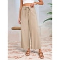 thumbnail image 4 of Womens Cotton Linen Pants Summer Casual Beach Pants Drawstring Flowy Wide Leg with Pockets Color L, 4 of 9