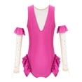 thumbnail image 2 of YONGHS Kids Girls Halloween Circus Ringmater Trapeze Show Costume Sleeveless Leotard with Arm Sleeves 3-14 A Rose Red 3, 2 of 7