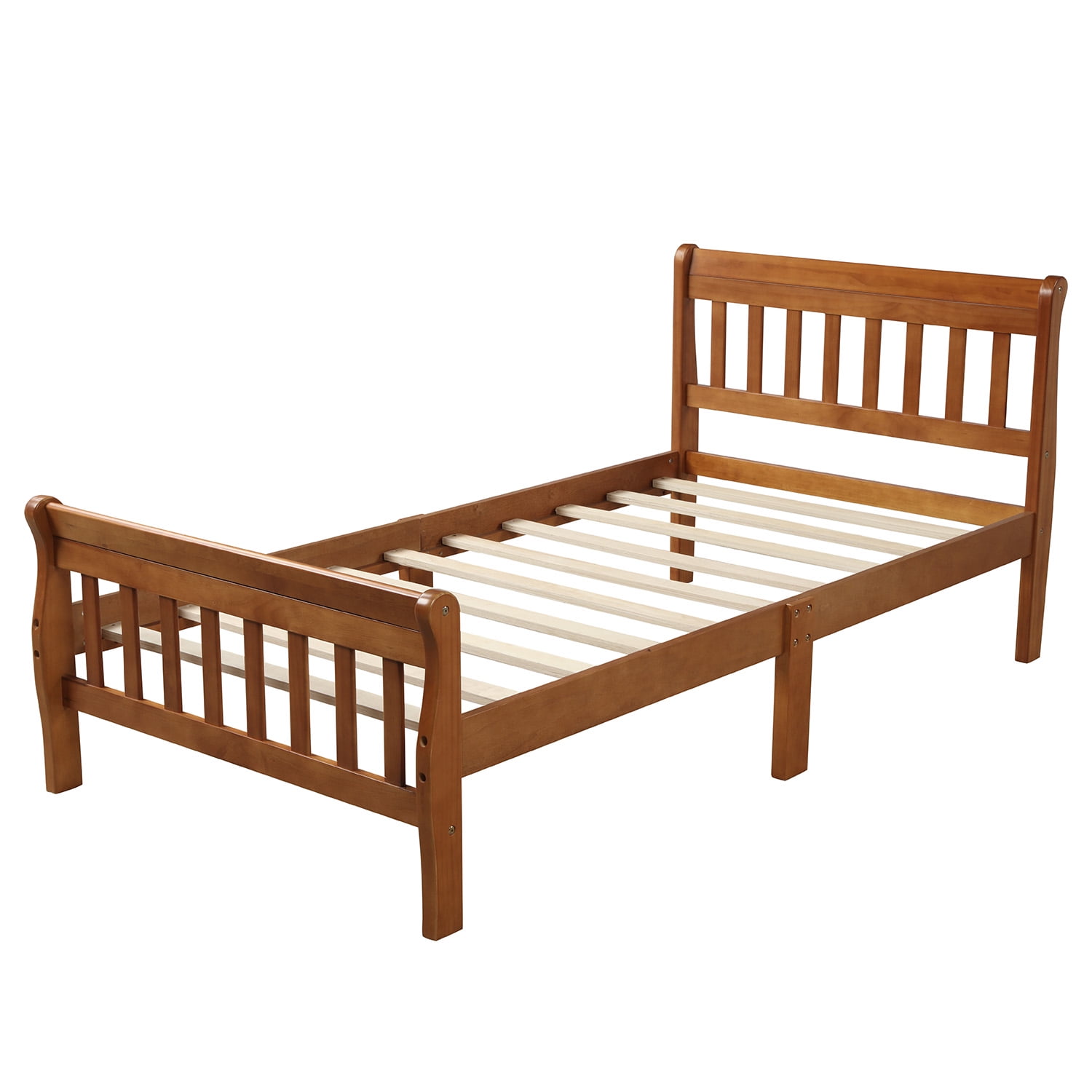 Twin Bed Frame with Headboard&Footboard, Wood Twin Platform Bed Frame w