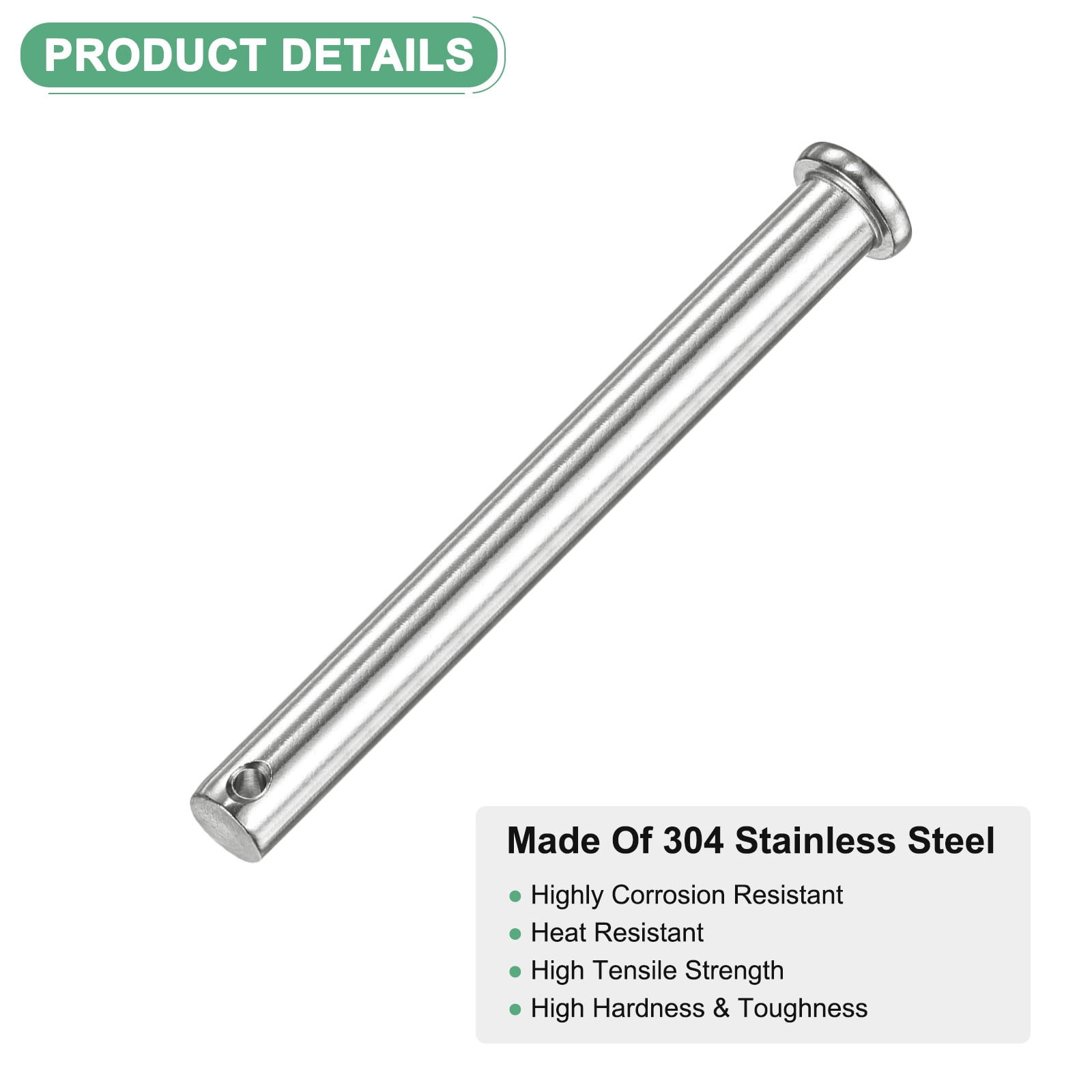 Uxcell 4-Pack Single Hole Clevis Pins, M10 x 120mm 304 Stainless Steel Flat Head Clevis Pins Link Hinge Pin Reusable
