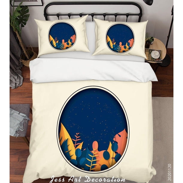 3D Hojas de Otoño Planta Azul Juego de Funda de edredón Juego de Funda Nórdica Fundas de almohada