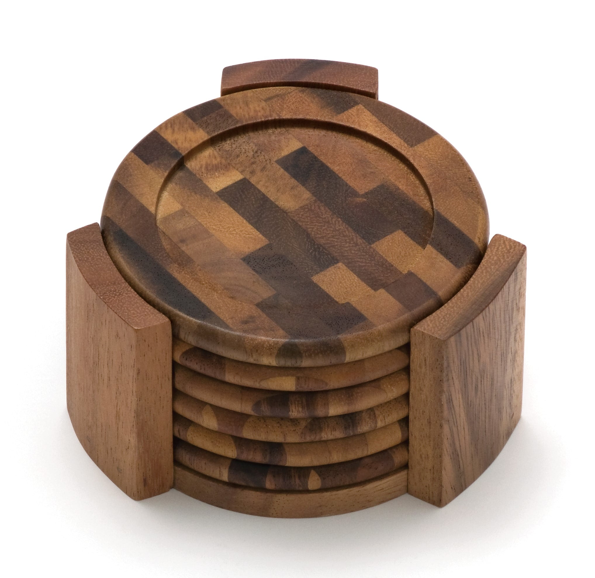 Set of 4 Fishing Creel Wooden Coasters with Holder 
