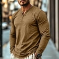 thumbnail image 2 of gzxflxpge Mens Long Sleeve Henley Shirts Casual Slim Fit Button Down Tshirts Spring and Fall Trendy Basic Pure Color Pullover Top Camel XL, 2 of 10