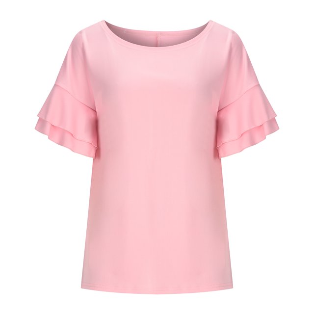 Tops para mujer Camisas Blusas Elegante Camiseta casual Sólido Media manga de trompeta Blusa de cuello redondo Odeerbi ODB-5
