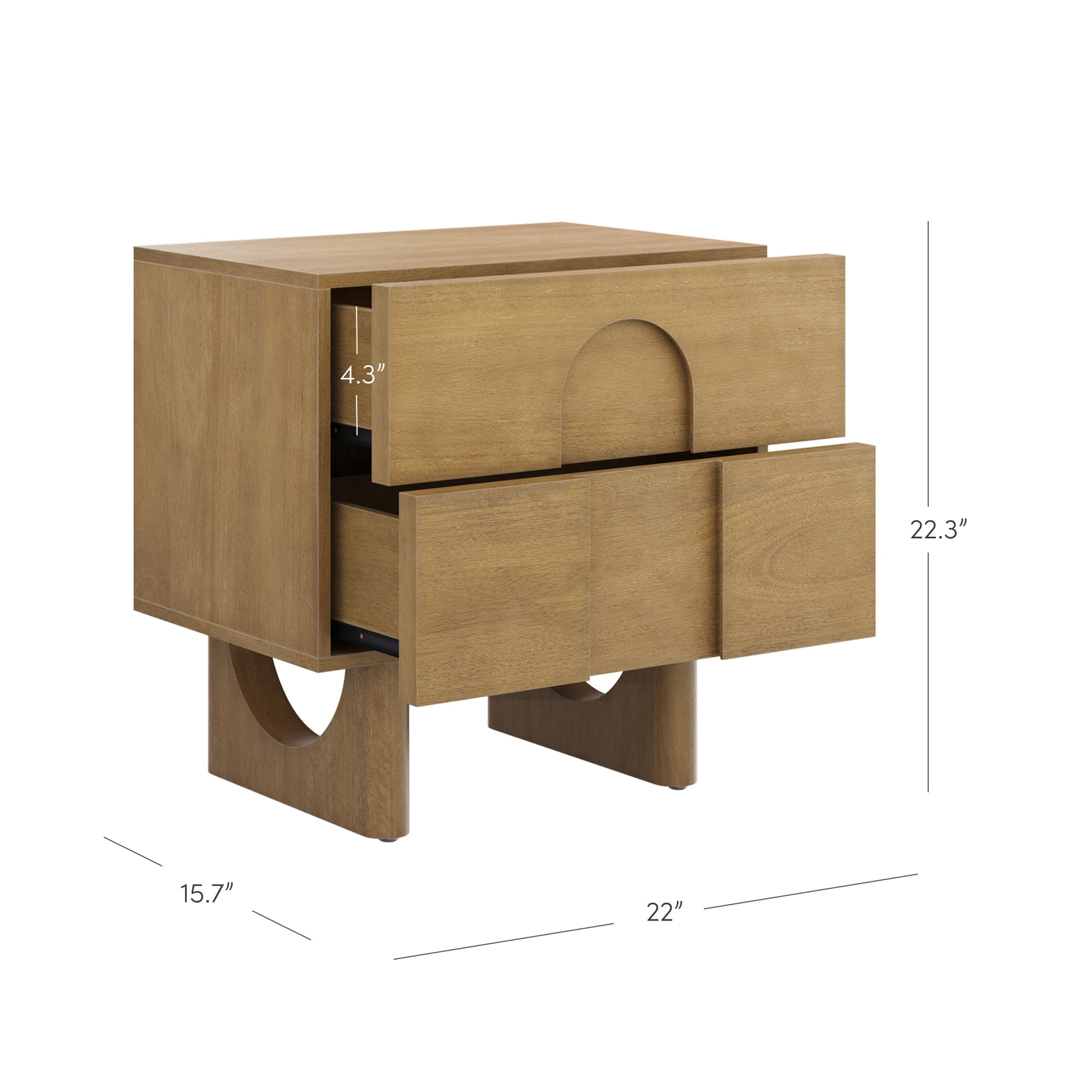 Nathan James Jett Mid Century Modern Nightstand, Wooden Bedside Table with Drawers and Arched Door Cutout, Light Brown