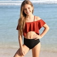 thumbnail image 5 of Lutiedan Girls Swimsuit 2 Piece Bikini Set Flowy Ruffled Off Shoulder Bathing Suit Color Block Summer Vacation Girls Swimwear, 5 of 9
