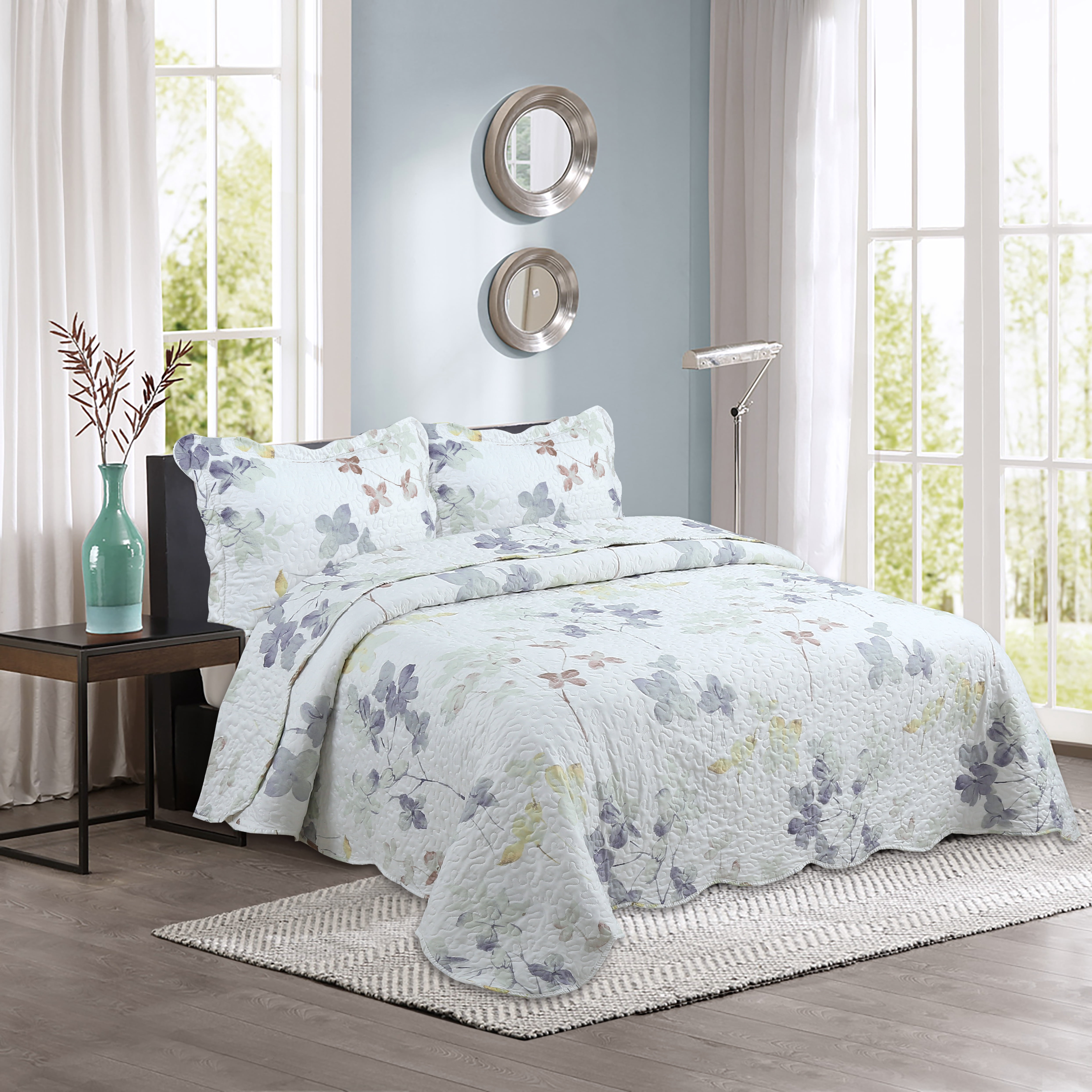 Marina Decoration Rich Printed Stitching Coverlet Bedspread Ultra Soft Summer Bedding Quilt Set with Quilted Sham