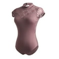 thumbnail image 2 of Lovskoo 2024 Women's Ballet Lace Short Sleeve Dance Leotard Tank Hollow Back Dancewear Coffee-M, 2 of 4