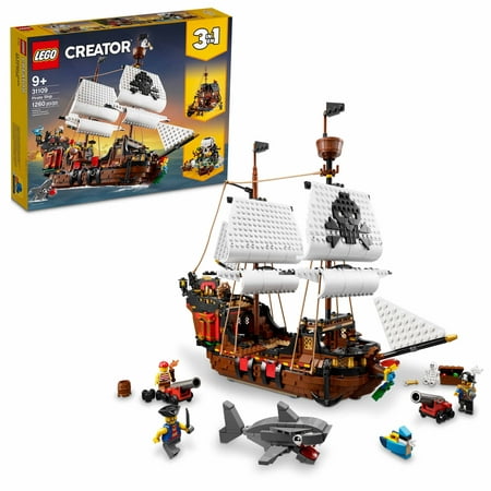 LEGO Creator 3in1 Pirate Ship 31109 Toy with Inn & Skull Island, Gift for Kids, Boys & Girls age 9 Plus Years Old with Minifigures and Shark Figure
