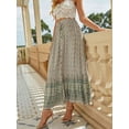 thumbnail image 5 of Maxi Skirts for Women 2025 Summer Boho Long Flowy Floral Elastic High Waist Front Slit Skirt Casual Travel Skirt White L, 5 of 8
