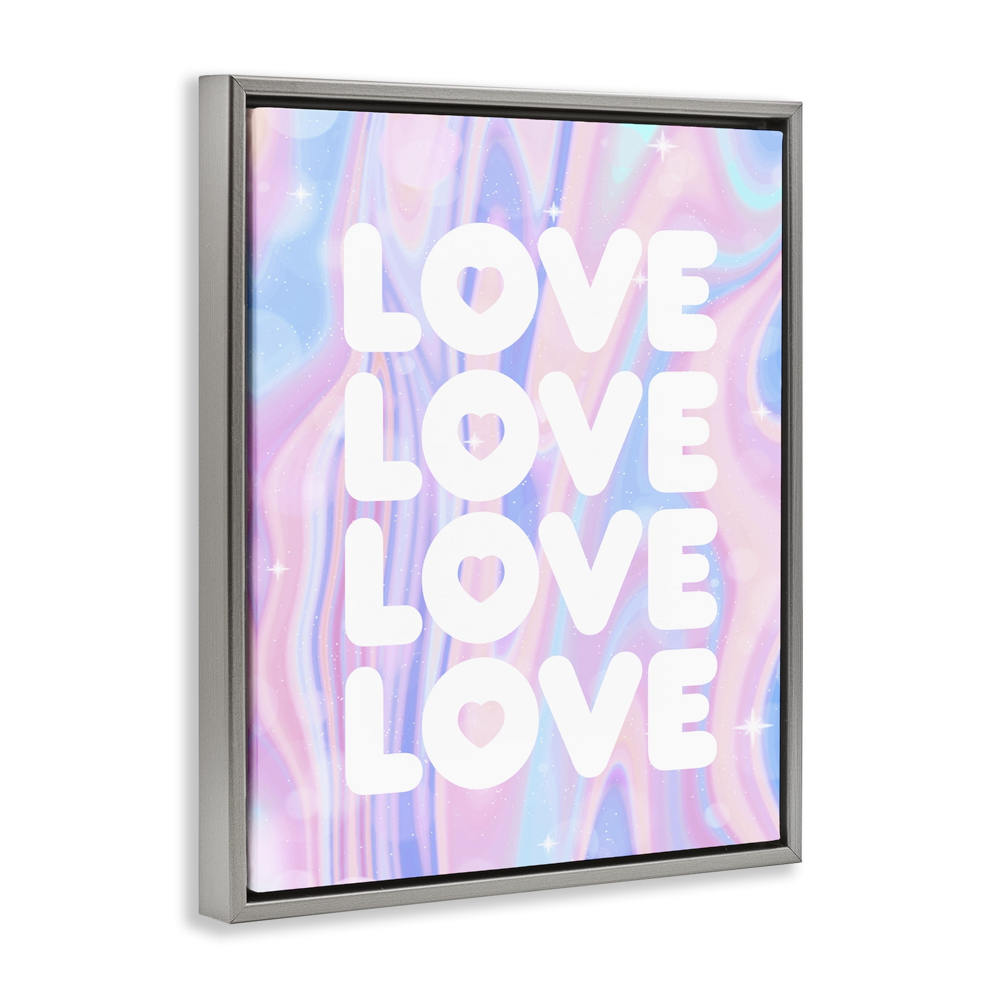 Stupell Industries Love with Wavy Pastels Text & Numbers Painting Gray Floater Framed Canvas Art Print Wall Art, 25 x 31