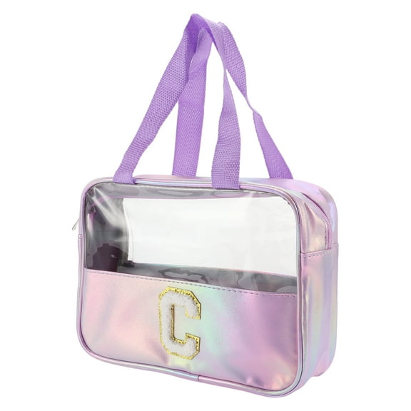 Unique Bargains 1 Pc Women Clear Letter C Makeup Bag for Vacation Outdoor Activities Purple PU