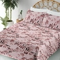 thumbnail image 3 of Ambesonne Leaf Print Fitted & Flat Sheet with Shams 4 Pcs Set, Wild Branches Forest Art, Queen, Rose and Pale Maroon, 3 of 5