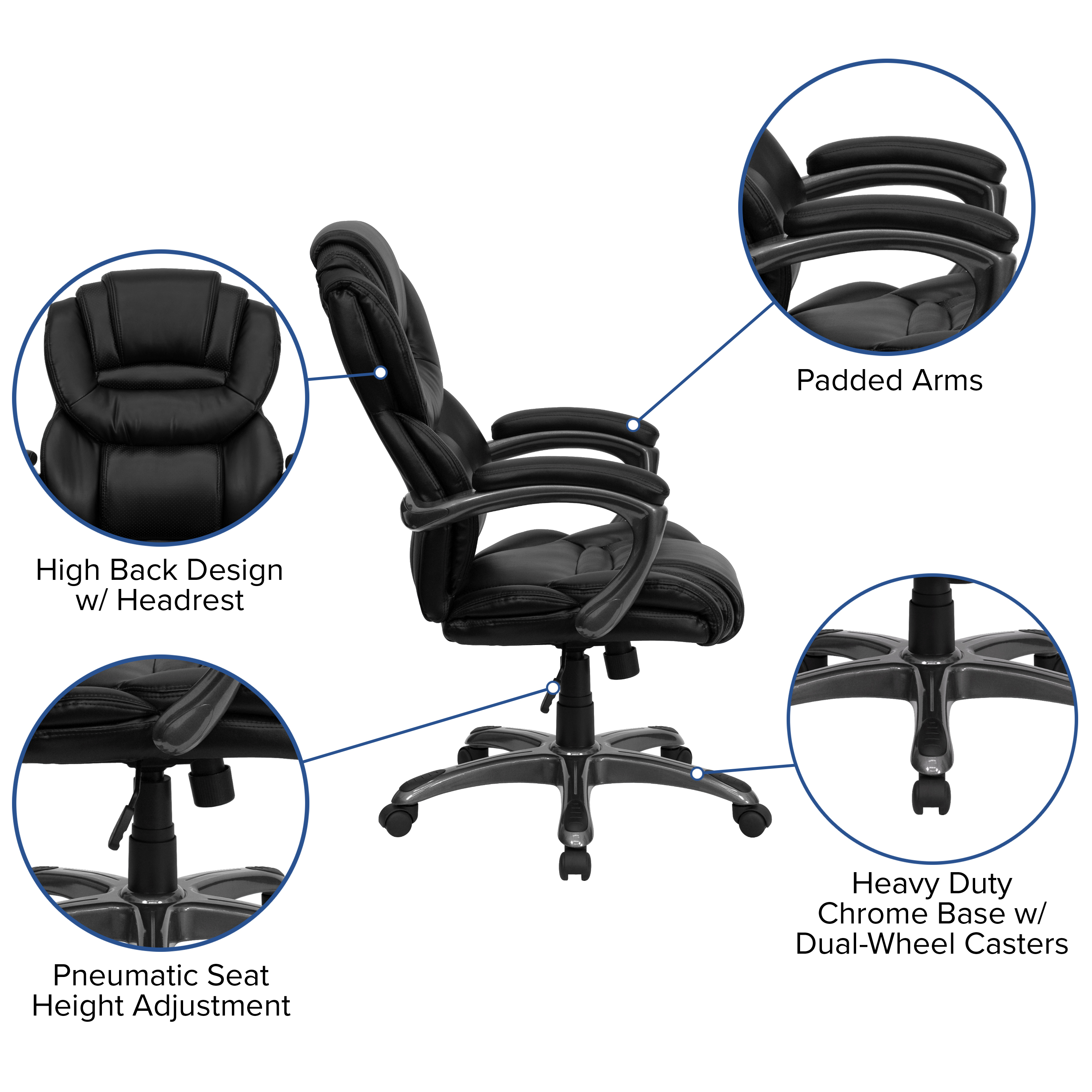 Flash Furniture High Back Black LeatherSoft Executive Swivel Ergonomic Office Chair with Arms - image 5 of 12