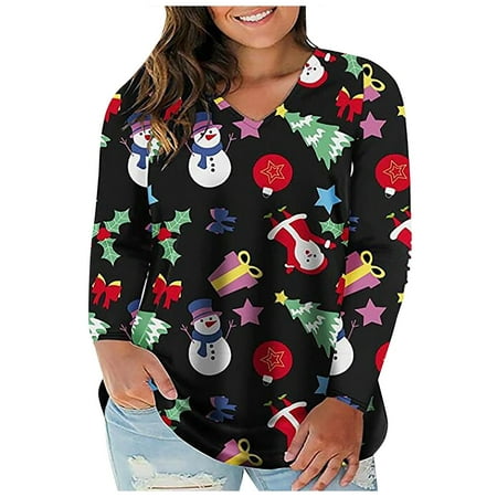 TopLLC Ugly Christmas Sweatshirts Women's Tops Printed Half Zipper ...