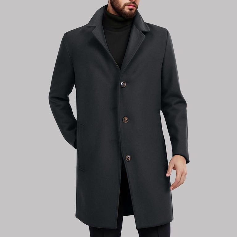 HCNTES Mens Pea Coat Notch Lapel Double Short Trench Coat Jacket