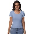 thumbnail image 6 of Women Summer Short Sleeve Shirts Crewneck Striped Color Block T Shirts Slim Fit Basic Tee Tops, 6 of 6