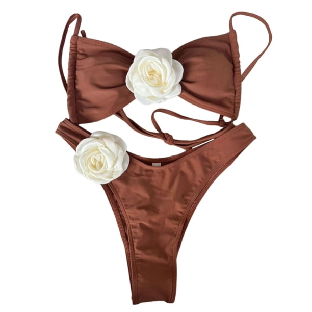 Traje baño dividido piezas para mujer, traje baño flores 3D, traje baño Sexy Push Up, trajes baño corte