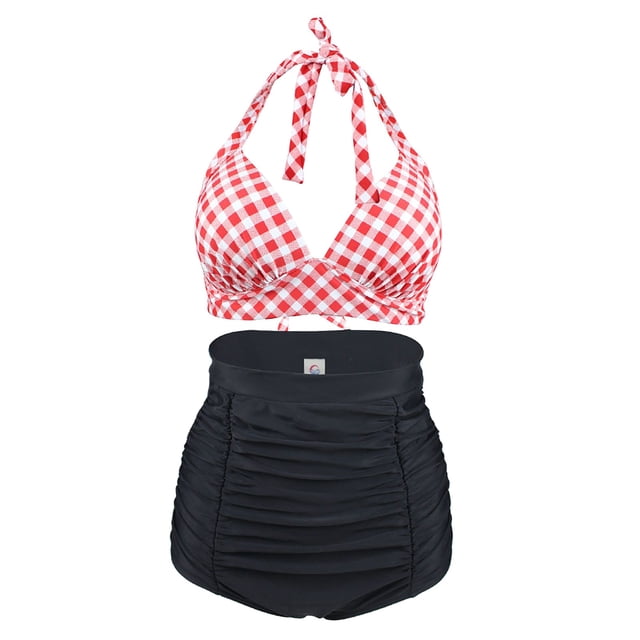 FhsagQ Ensembles de Maillots de Bain pour Femmes Collants Sans Entrejambe Rétro à Pois Taille Haute Ensemble Bikini Deux Pièces Maillot de Bain Femmes Ensembles de Maillots de Bain Résille Femmes Ensembles de Maillots de Bain String TTTG