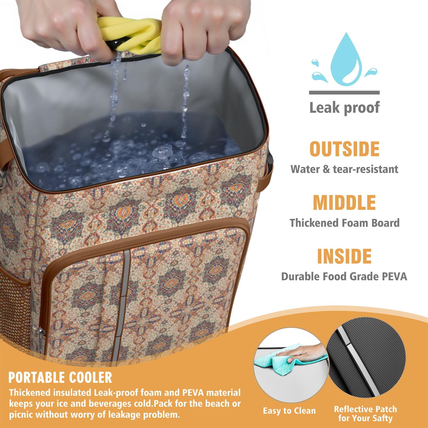 Travel Cooler Bag - Boho Bohemia Flower Camping Beer Cooler Backpack with Bottle Opener- Waterproof Insulated Picnic Backpacks - Cooler Bag for Beach