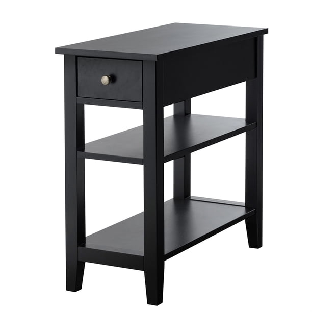 Costway Mesita Auxiliar con 3 Niveles y 1 Cajón Mesa Baja para Salón Casa y Oficina Negro 60 x 28.5 x 61cm