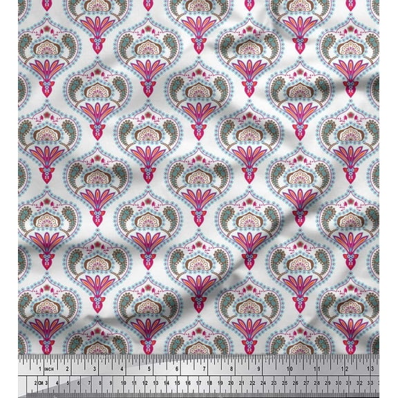 Soimoi Moss Georgette Fabric Moroccan Damask Print Sewing Fabric Yard 42 Inch Wide
