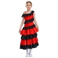 thumbnail image 2 of Haitryli Girls Latin Dance Dress One Shoulder Tiered Ruffled Maxi Spanish Flamenco Belly Performance Clothes Red 6, 2 of 7