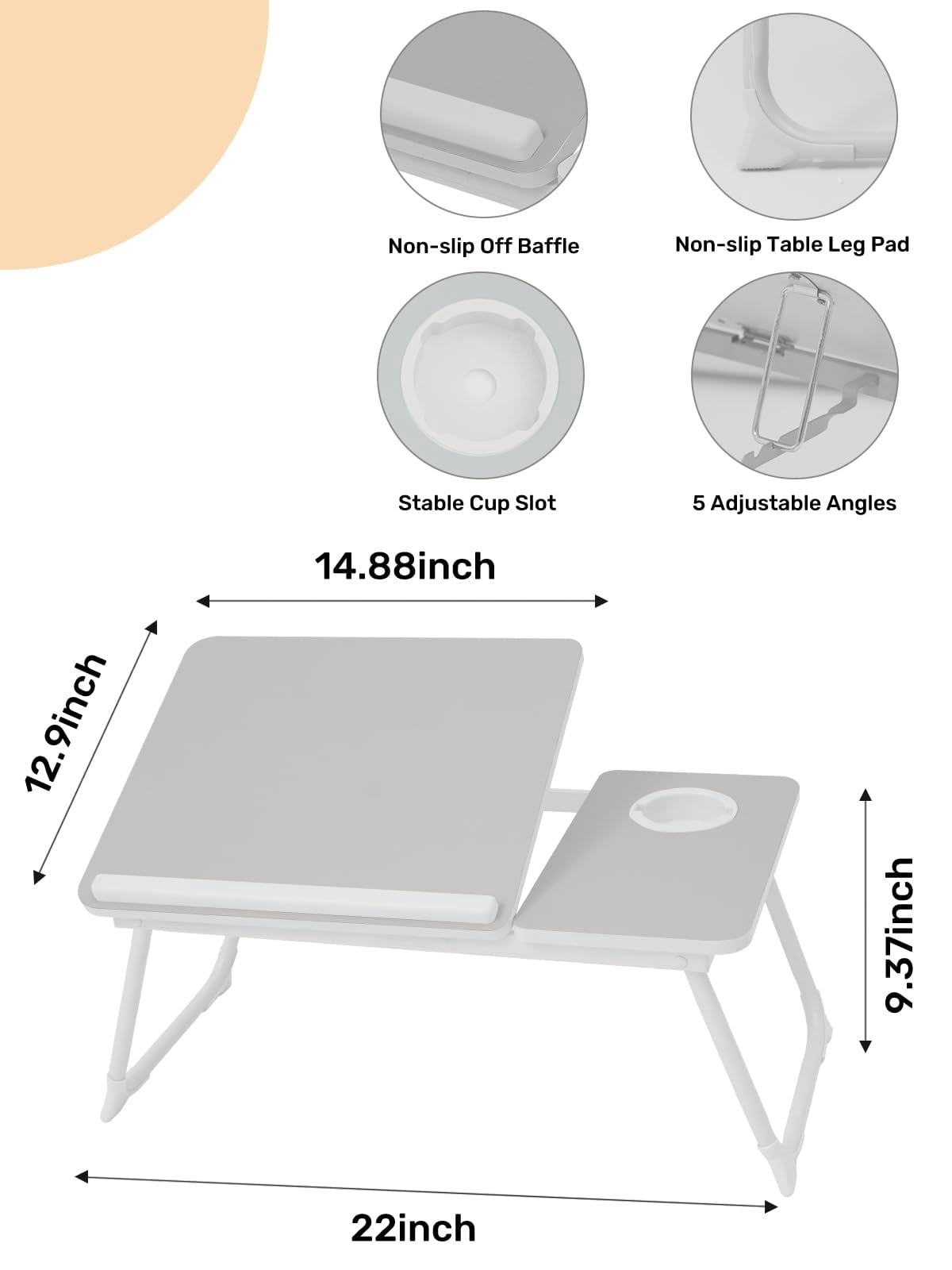 Lap Desk For Couch/sofa/floor  5-angle Adjustable Bed With Foldable &cup Holder Light Weight Tray Table Writing/eating/reading Portable Laptop Stand Adults