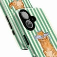 thumbnail image 2 of Cute Orange Tabby Cat Phone Case with Fish, Playful Cartoon Design on Green Striped Background, Durable Protective Cover for iPhone 16 15 14 13 12 11 Pro Plus Mini, 2 of 6