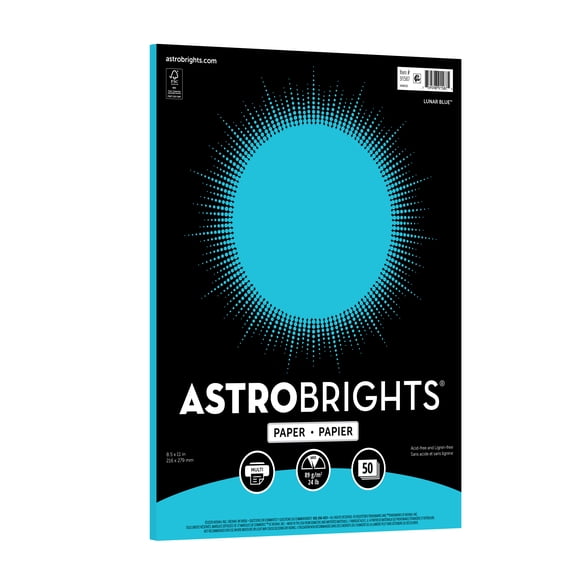 Astrobrights Colored Paper, 8.5" x 11", 24 lb./89 Gsm, Lunar Blue, 50 Sheets