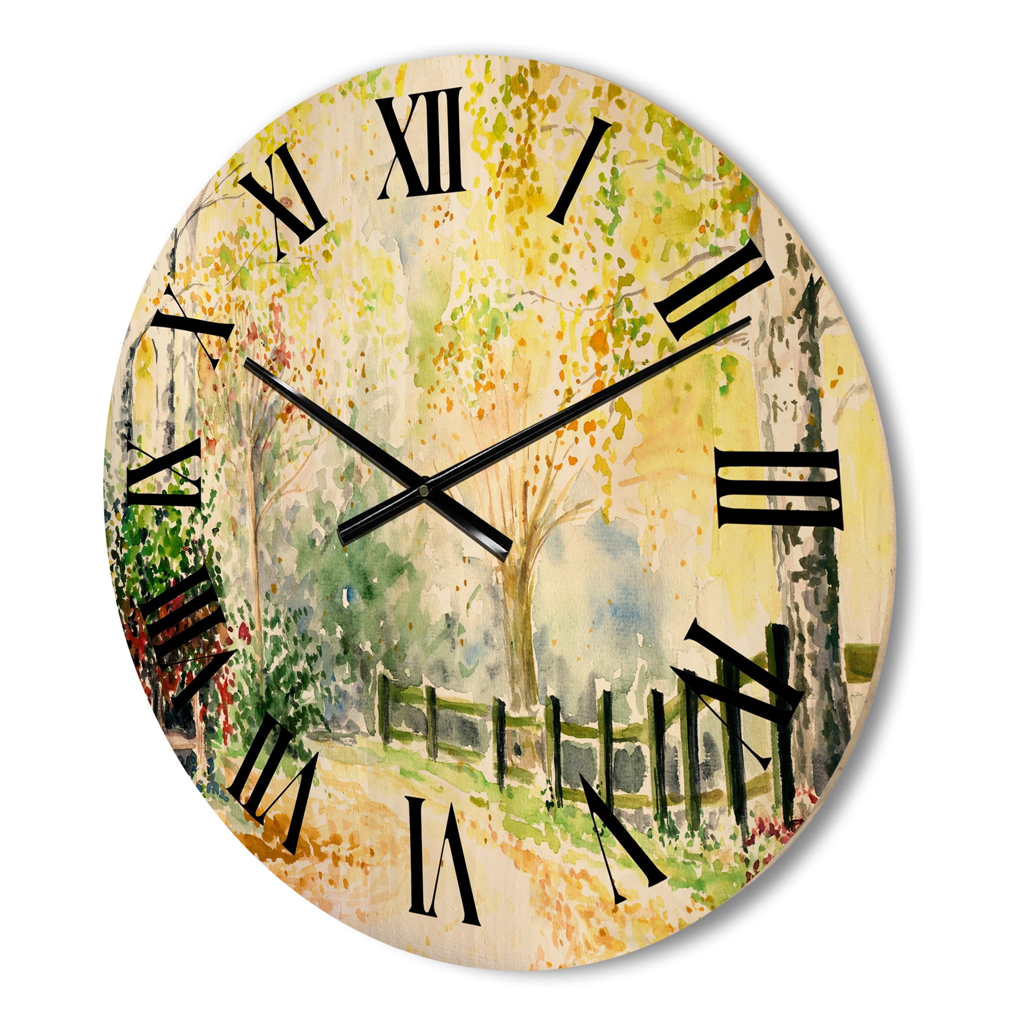 Designart 'Autumn Countryside The Afternoon Landscape' Traditional Wood Wall Clock