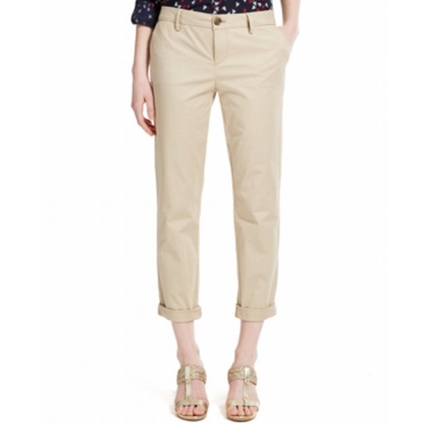Tommy Hilfiger - Tommy Hilfiger NEW Beige Women Size 14 Roll-Hem Straight-Leg Chino Pants