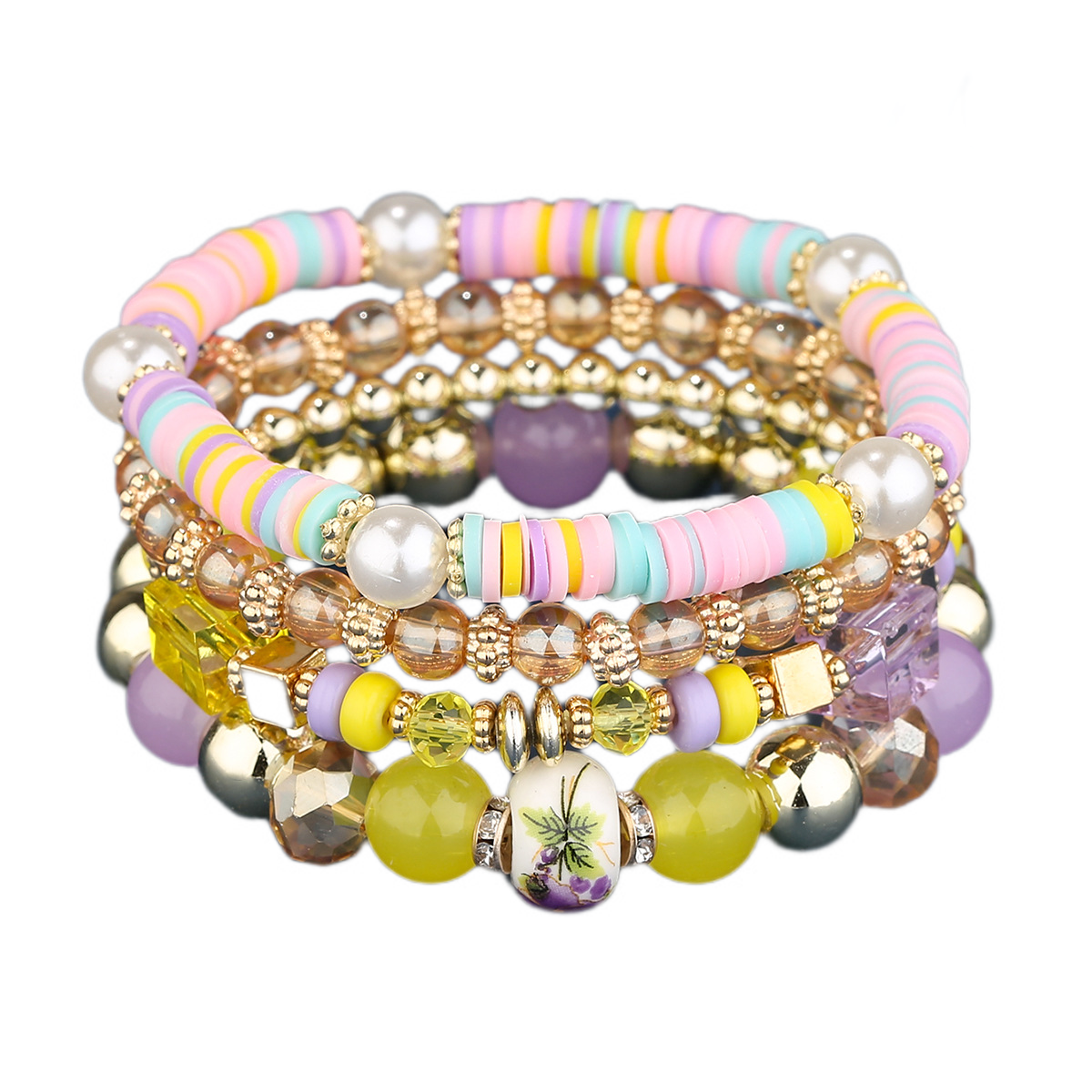 Women's Stretch Bracelets, Multi-layered Colorful Bead Bracelets