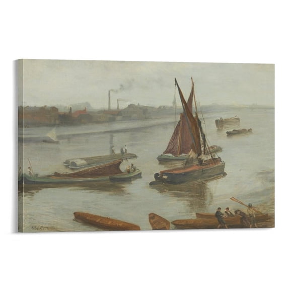 James Abbott McNeill Whistler-Grey And Silver Old Battersea Reach Painting On Canvas Wall Art Poster Scroll Picture Print Living Room Walls Decor Home Posters 12x18inch(30x45cm)