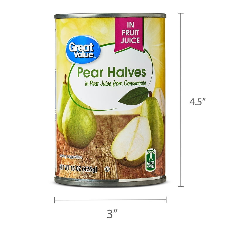 Great Value Pear Halves in Pear Juice 15 oz, Canned Fruit Snack