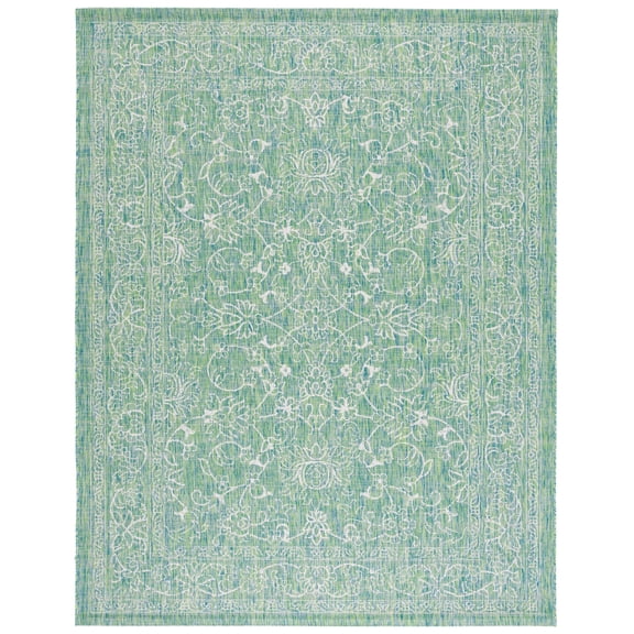 SAFAVIEH Courtyard Darin Botanical Indoor/Outdoor Area Rug, Green/Ivory, 8' x 10'