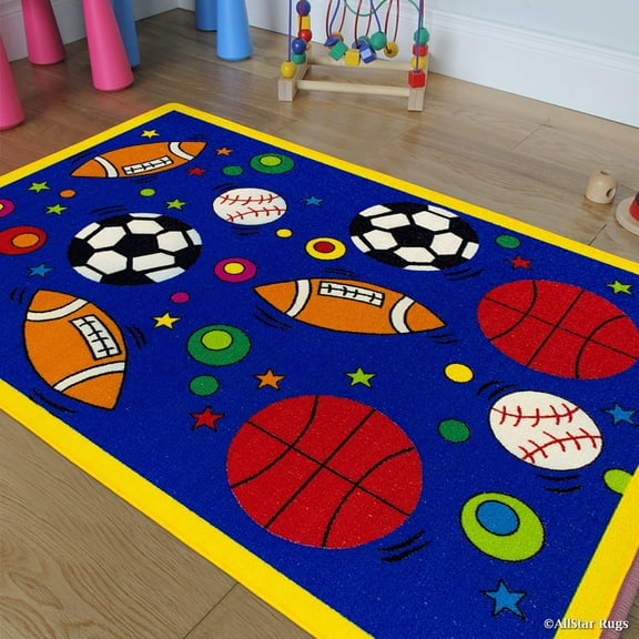 Allstar 5x7 Kids Area Rug in Multi with Multicolor Educational Assorted Sports Balls design (4' 11" x 6' 10")