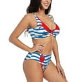 thumbnail image 6 of PAYOHTO Women's Cross Front Bikini Set with High Elasticity Soft Padding Red Funny Crab on Blue Stripe Bathing Suit Crop Top Swimsuit, 6 of 9
