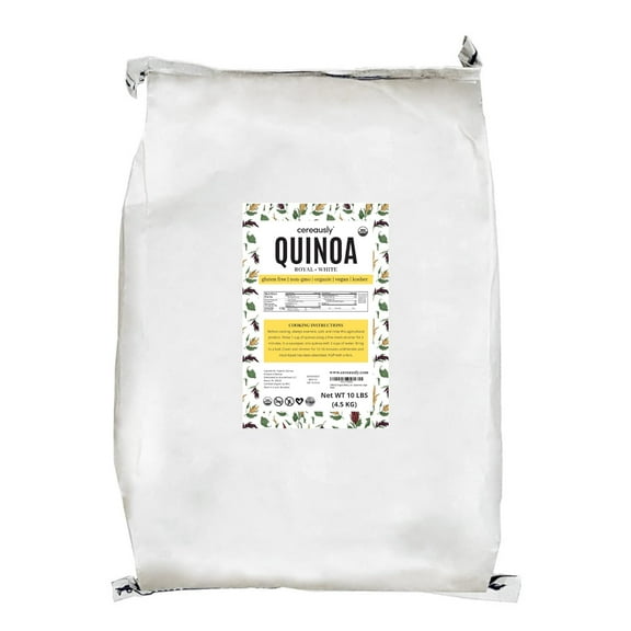 CEREAUSLY Organic White Quinoa – Premium Royal Quinoa from Bolivia – Kosher and Non-GMO Quinoa Bulk – Vegan and Gluten-Fee Cooking Quinoa – 10 LB