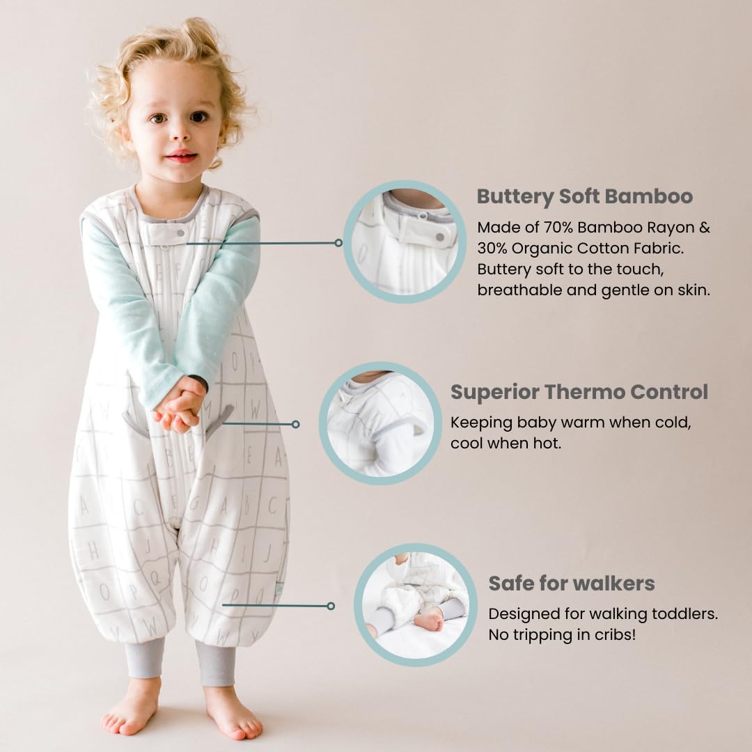 Tealbee Dreamsuit - Bamboo Sleep Sack with Legs - (1.2 Tog) Alphabet 3T-4T