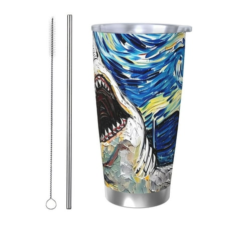 

Lukts Vintage Starry Sky Shark for 20OZ Car Cup Stainless Steel Direct Drinking Straw Thermos Cup Suitable for Office Travel and Car-Straw Two-piece Set