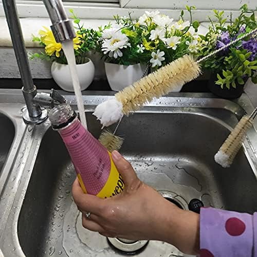 Stainless Steel Soda Bottle Cleaning Brush Set in Natural Boar Bristle Wool Tip Long Handle, Flexible Bendable Thick Wire Cleaner for Narrow Neck Water Baby Bottles Straw Pipe Tube Flask (3)