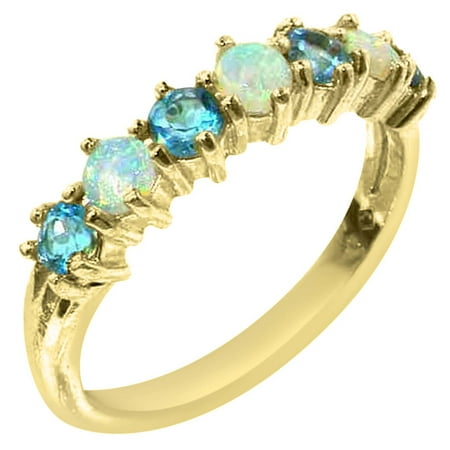 LBG 14k Yellow Gold Natural Opal & Blue Topaz Womans Wedding Ring - Size 5.5