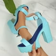 thumbnail image 2 of KEGIRLOM Women's Fashion Casual Summer Style Solid Color Comfortable Open Toe High Heel Thick Heel Shoes Sky Blue Size 9.5, 2 of 9