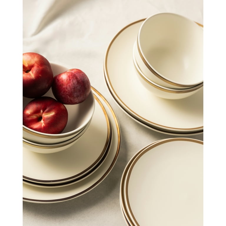 Thyme & Table Everest Ceramic Bowl Set, Off-White with Gold Rim photo 5
