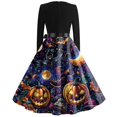 thumbnail image 4 of Women's Halloween Hepburn Dresses Spider Webeb Moon Long Sleeve Spooky Hepburn Dress Pumpkin Witch Hat Crew Neck Horror Hepburn Dresses, 4XL, 4 of 4